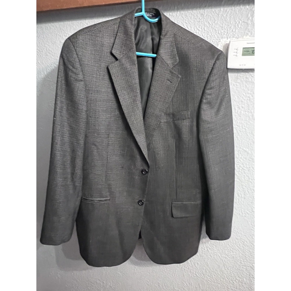 Chaps Blazer Mens 41R Charcoal Gray Plaid Wool Sport Coat Jacket